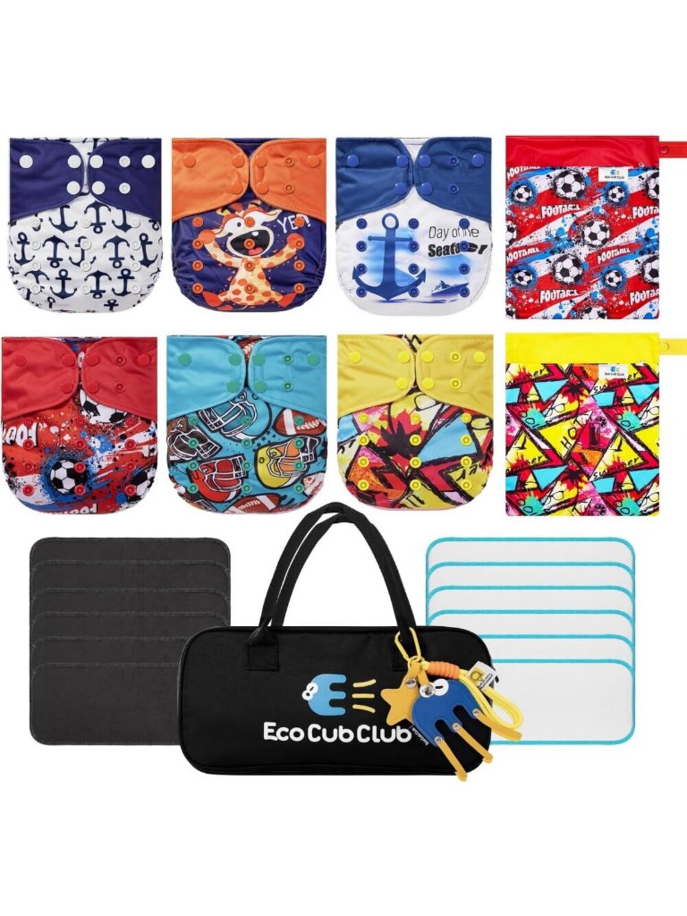 Eco-Friendly Reusable Cloth Diapers 6-Pack, Leak-Proof, Quick-Dry, Soft Inserts